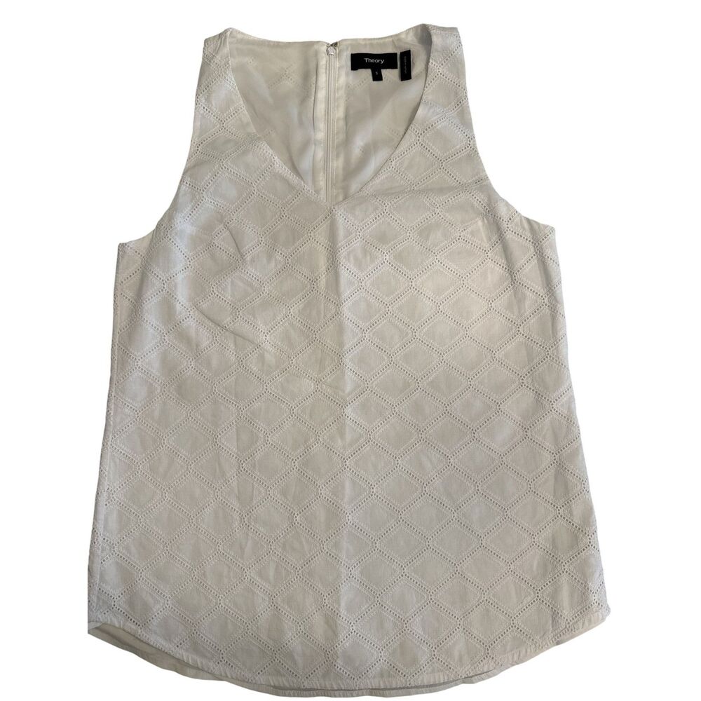 Theory Leani Oro White Geometric eyelet Sleeveless Tank S Pristine